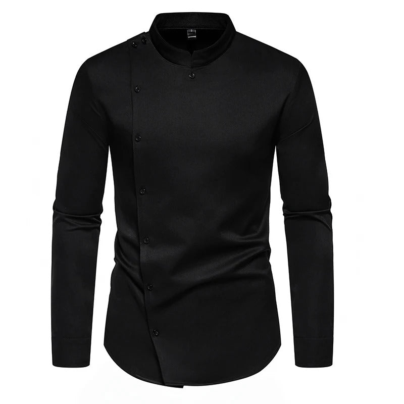 Asymmetrical Mandarin Collar Shirt - Harren Cole