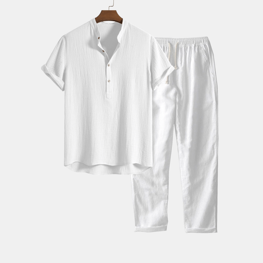 Crumpled Cotton Henley Shirt for Men - Harren Cole