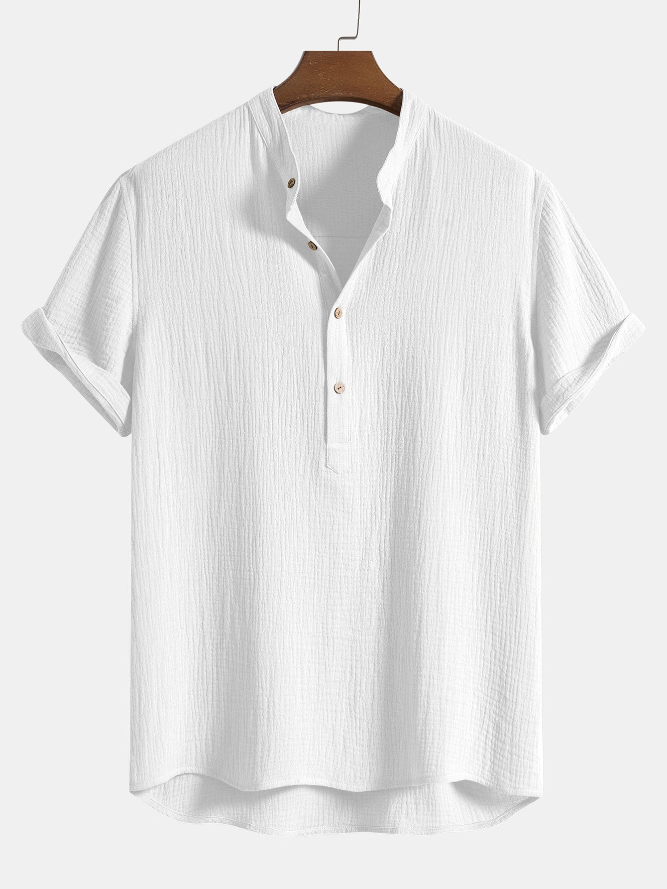 Crumpled Cotton Henley Shirt for Men - Harren Cole