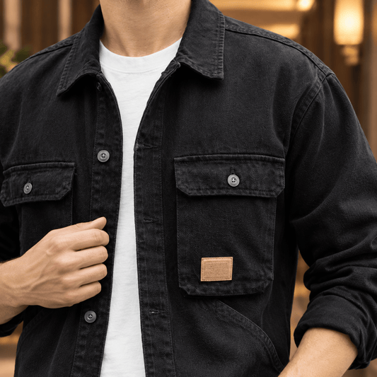 Denim Utility Jacket With Four Pockets - Harren Cole