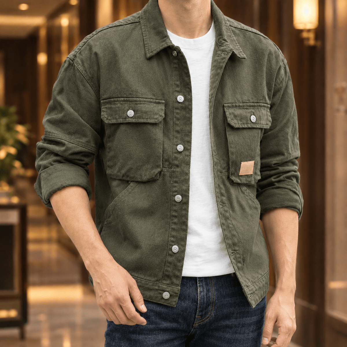 Denim Utility Jacket With Four Pockets - Harren Cole