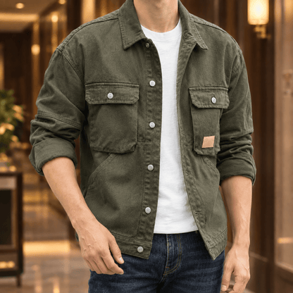 Denim Utility Jacket With Four Pockets - Harren Cole