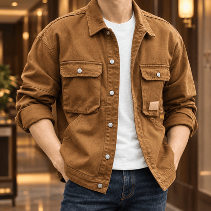 Denim Utility Jacket With Four Pockets - Harren Cole
