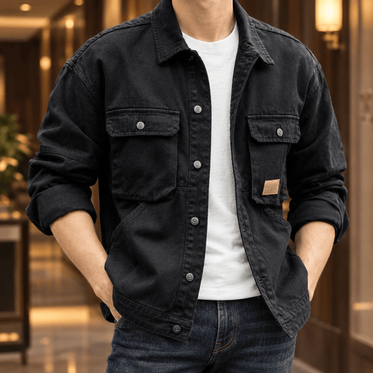 Denim Utility Jacket With Four Pockets - Harren Cole