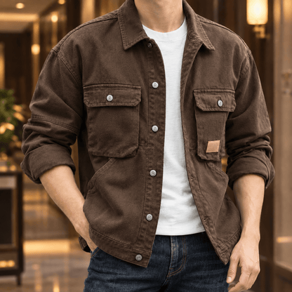 Denim Utility Jacket With Four Pockets - Harren Cole