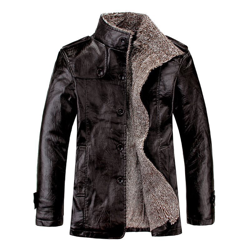 Faux Leather Jacket with Warm Fleece Lining