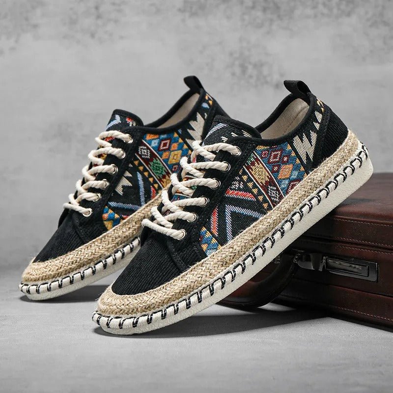 Ethnic Raffia Sole Sneakers with Patterned Design - Harren Cole