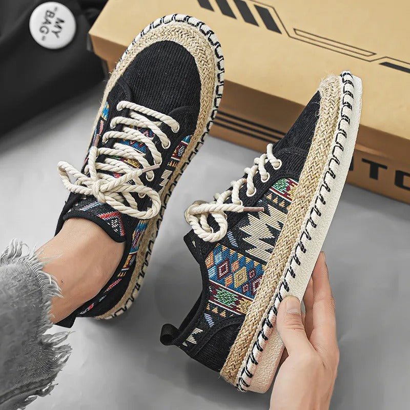 Ethnic Raffia Sole Sneakers with Patterned Design - Harren Cole