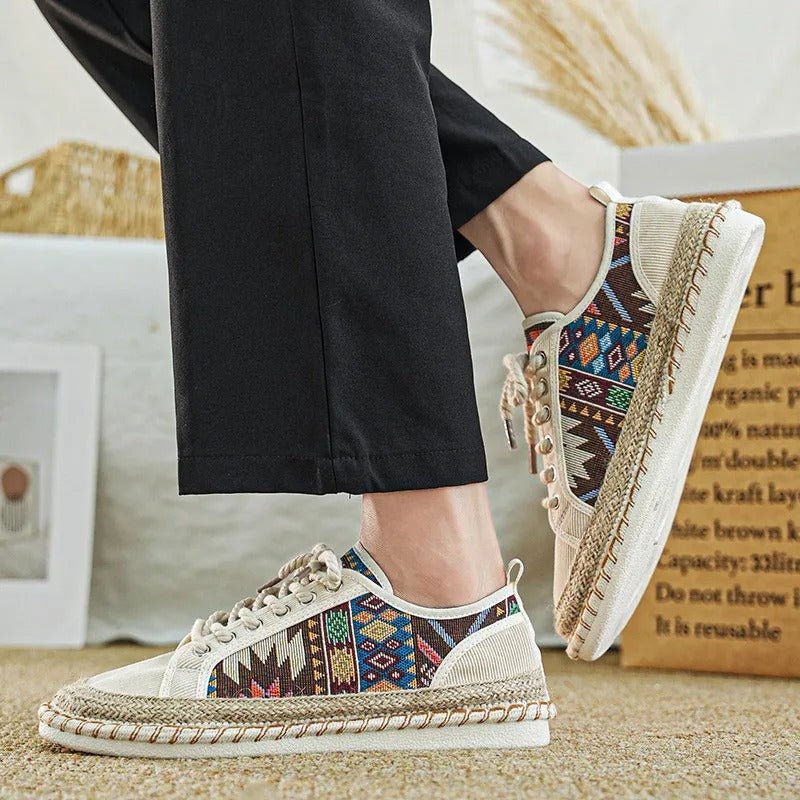 Ethnic Raffia Sole Sneakers with Patterned Design - Harren Cole