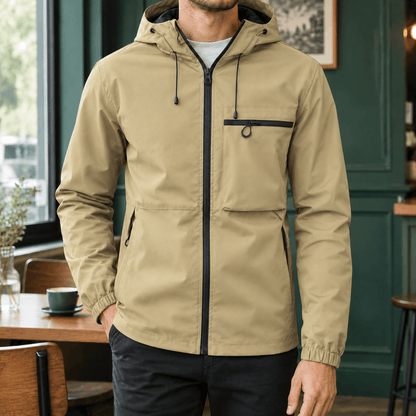 Hooded Woven Blend Jacket With Drawcord Hood - Harren Cole