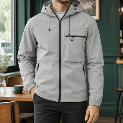 Hooded Woven Blend Jacket With Drawcord Hood - Harren Cole