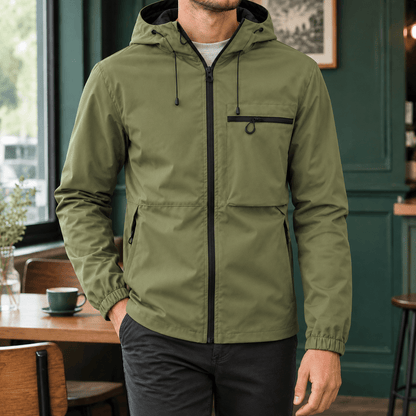Hooded Woven Blend Jacket With Drawcord Hood - Harren Cole