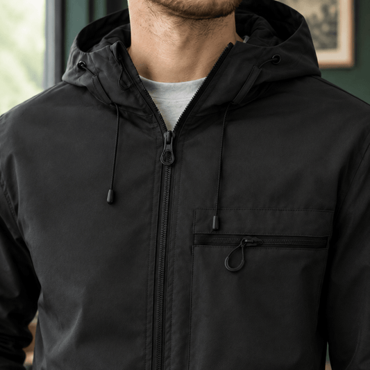 Hooded Woven Blend Jacket With Drawcord Hood - Harren Cole