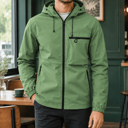 Hooded Woven Blend Jacket With Drawcord Hood - Harren Cole