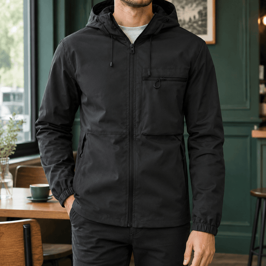 Hooded Woven Blend Jacket With Drawcord Hood - Harren Cole