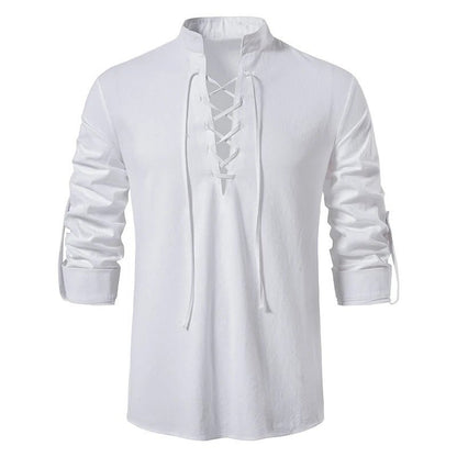 Lace - Up Shirt with Stand - Up Collar - Harren Cole