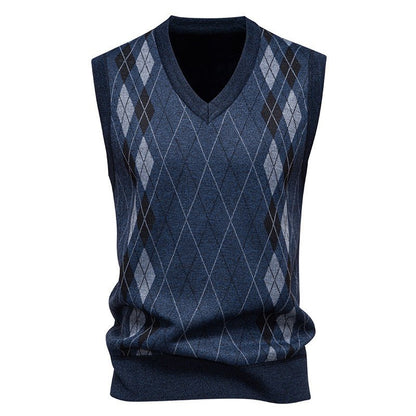 Men's Argyle V-Neck Knit Vest Cotton Blend - Harren Cole