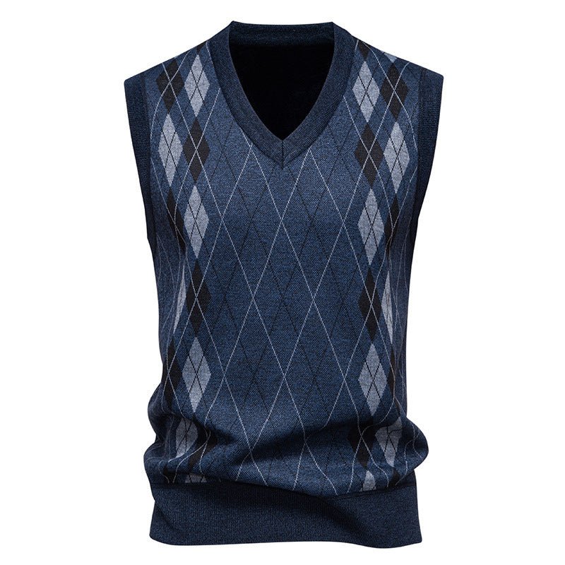 Men's Argyle V-Neck Knit Vest Cotton Blend - Harren Cole