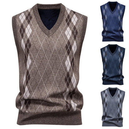 Men's Argyle V-Neck Knit Vest Cotton Blend - Harren Cole