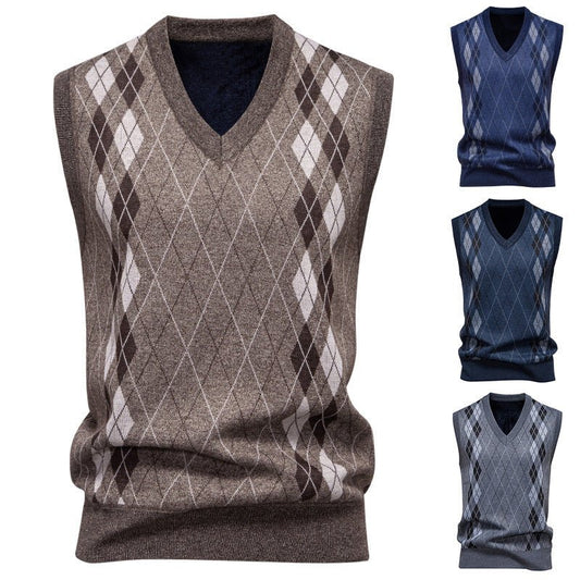 Men's Argyle V-Neck Knit Vest Cotton Blend - Harren Cole