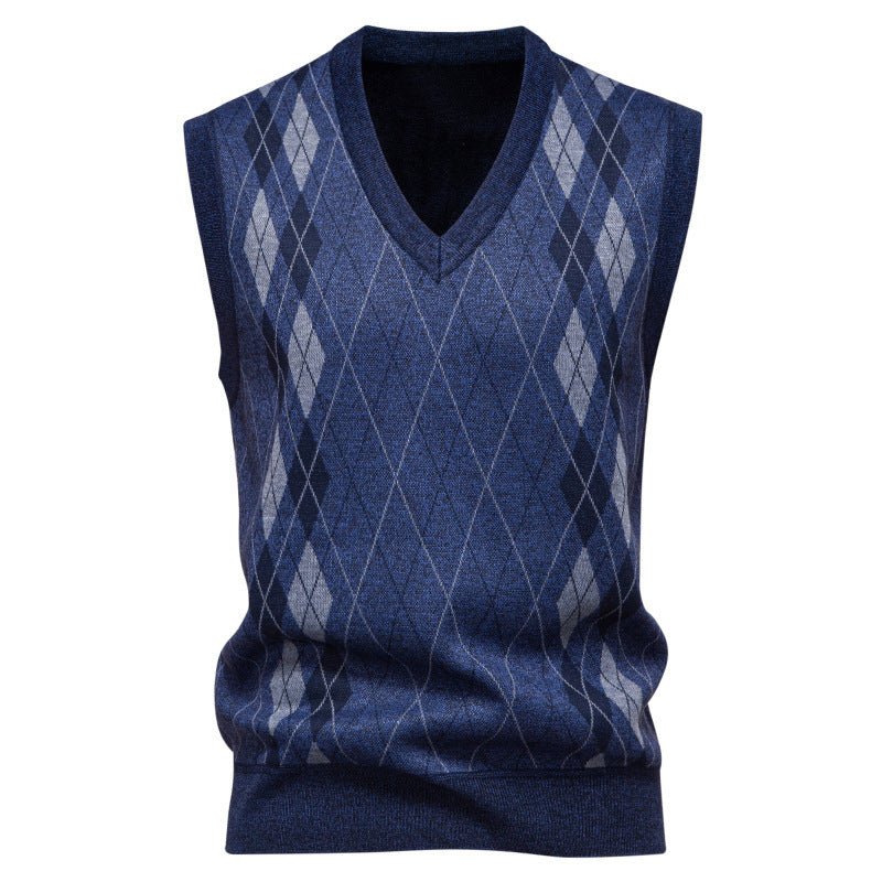 Men's Argyle V-Neck Knit Vest Cotton Blend - Harren Cole