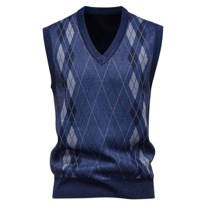 Men's Argyle V-Neck Knit Vest Cotton Blend - Harren Cole