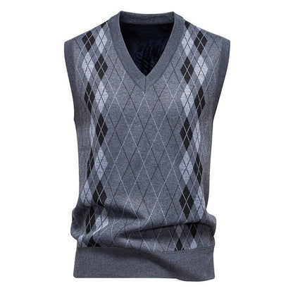 Men's Argyle V-Neck Knit Vest Cotton Blend - Harren Cole
