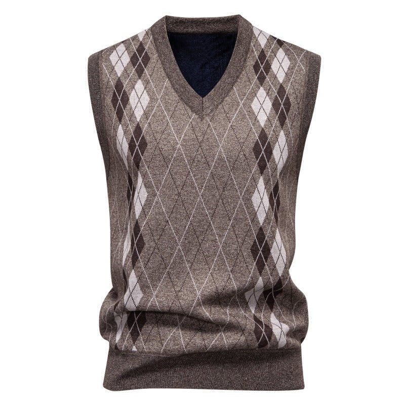 Men's Argyle V-Neck Knit Vest Cotton Blend - Harren Cole