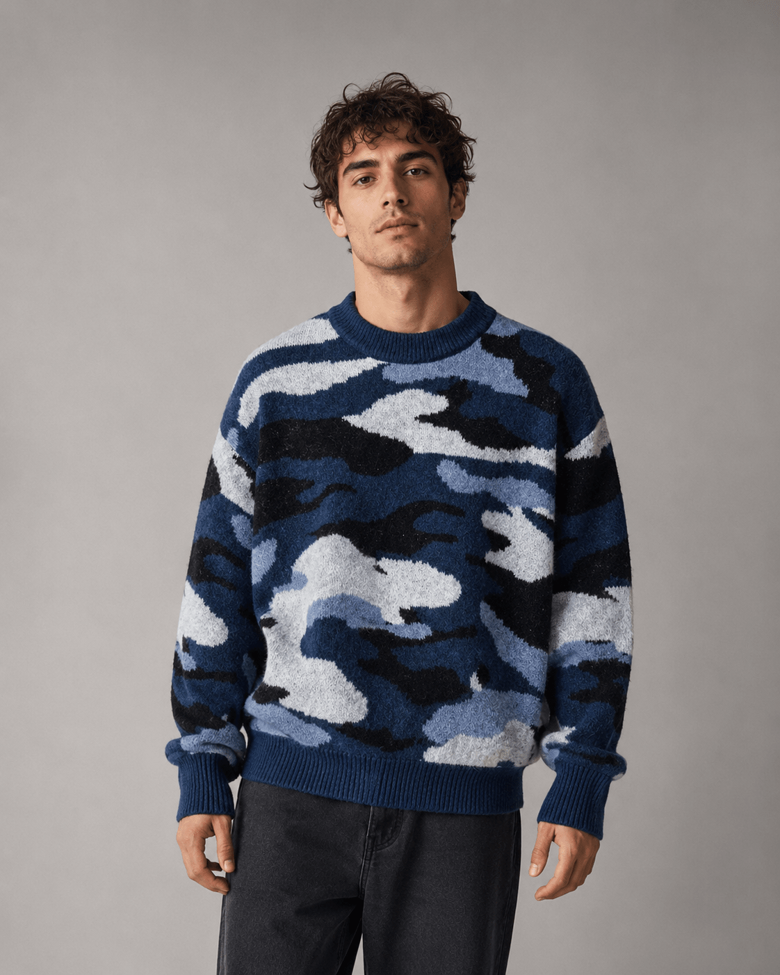 Men's Camo Knit Crew Neck Sweater Relaxed Fit - Harren Cole