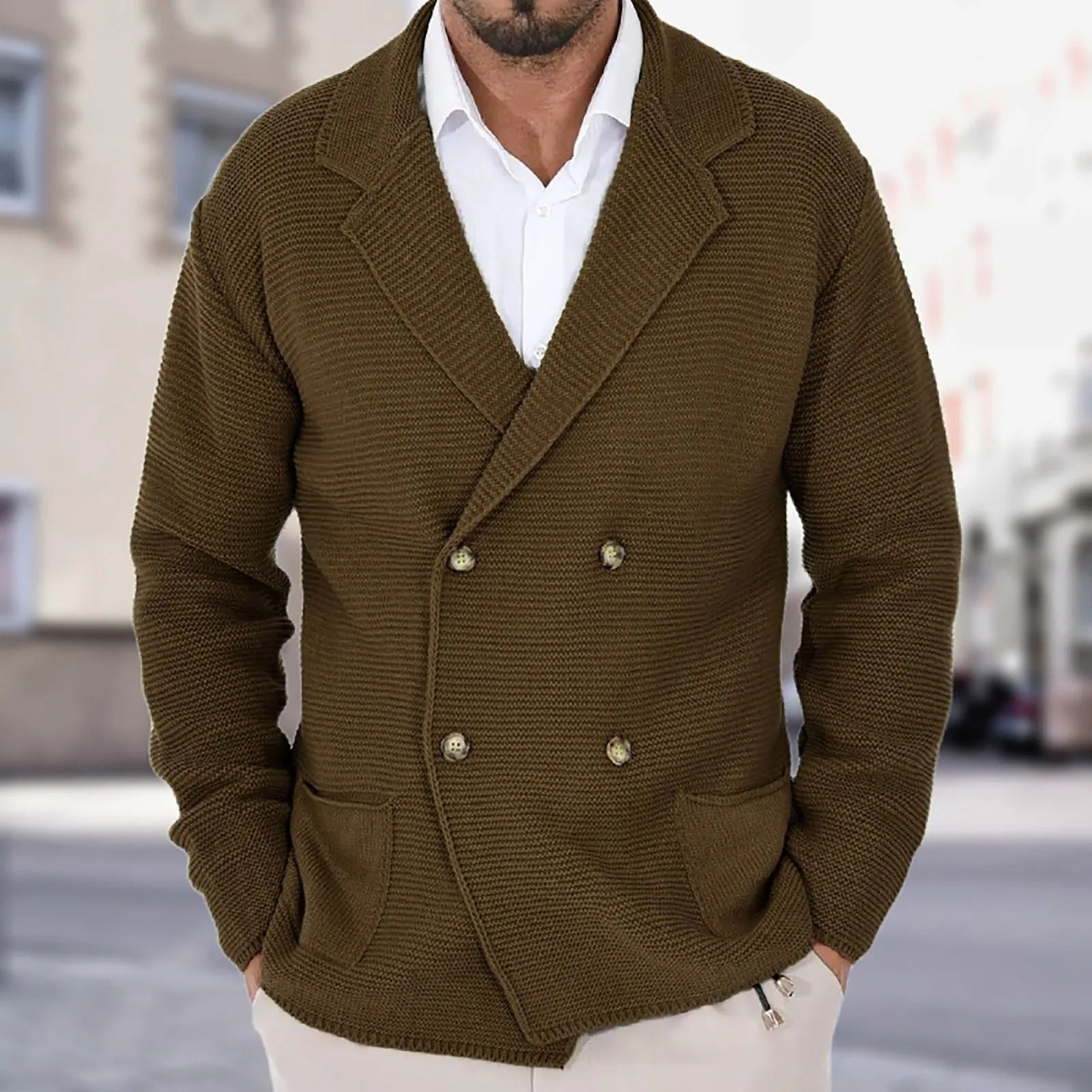 Men's Double - Breasted Knit Blazer Jacket - Harren Cole