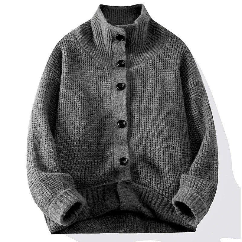 Men's High Collar Knit Cardigan Sweater - Harren Cole