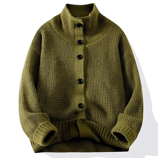Men's High Collar Knit Cardigan Sweater - Harren Cole