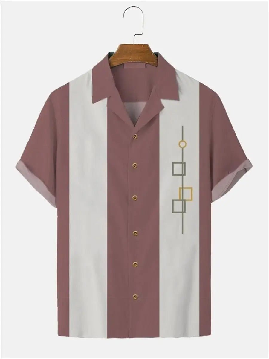 Men's Retro Stripe Short - Sleeve Shirt with Modern Print - Harren Cole