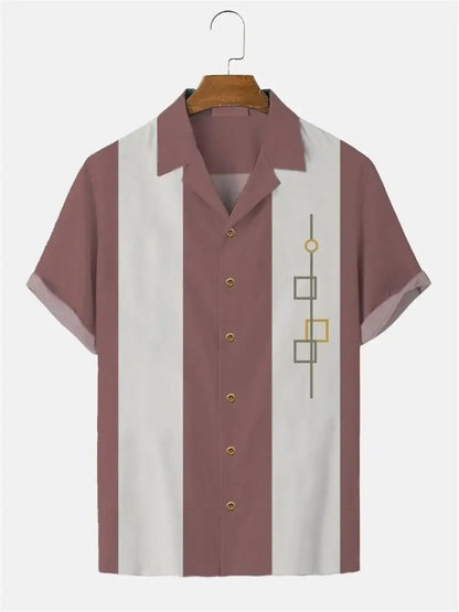 Men's Retro Stripe Short - Sleeve Shirt with Modern Print - Harren Cole