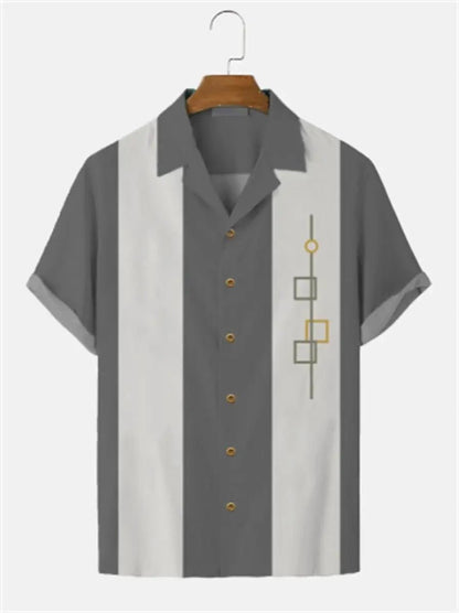 Men's Retro Stripe Short - Sleeve Shirt with Modern Print - Harren Cole