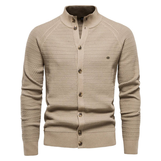 Men’s Stand - Up Collar Knit Cardigan Sweater - Harren Cole