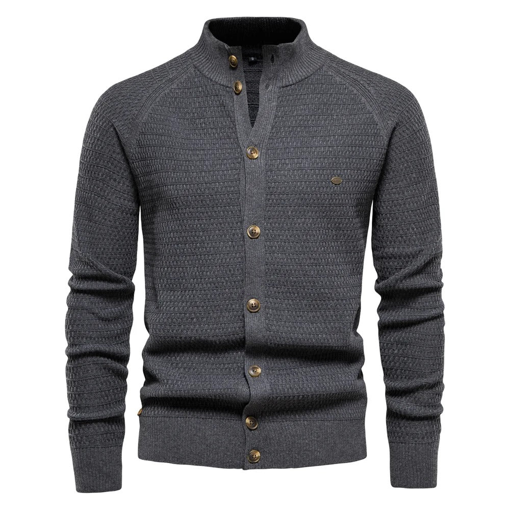 Men’s Stand - Up Collar Knit Cardigan Sweater - Harren Cole