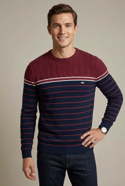 Men's Striped Crew Neck Sweater - Harren Cole
