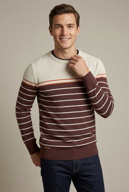 Men's Striped Crew Neck Sweater - Harren Cole