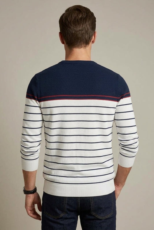 Men's Striped Crew Neck Sweater - Harren Cole
