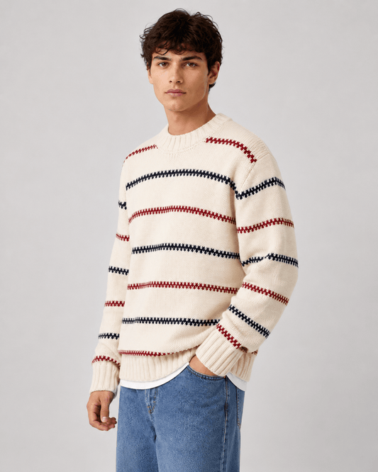 Men's Striped Knit Crew Neck Sweater - Harren Cole