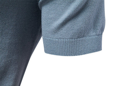 Men's Two - Tone V - Neck Polo Shirt with Ribbed Cuffs - Harren Cole