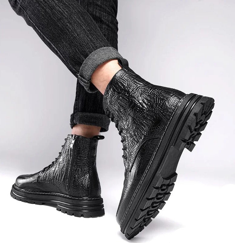 Men's Winter Boots with Crocodile Embossed Leather - Harren Cole