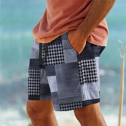 Patchwork Houndstooth Pattern Casual Shorts - Harren Cole