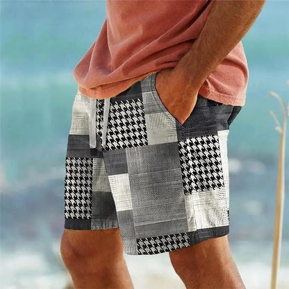 Patchwork Houndstooth Pattern Casual Shorts - Harren Cole