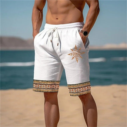 Printed Beach Shorts with Sun Motif - Harren Cole