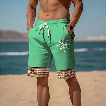 Printed Beach Shorts with Sun Motif - Harren Cole