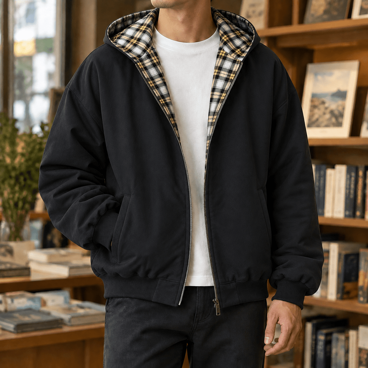 Reversible Plaid Hooded Jacket - Harren Cole