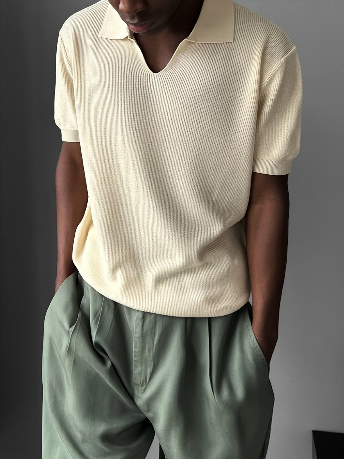 Ribbed Johnny Collar Polo Shirt - Harren Cole