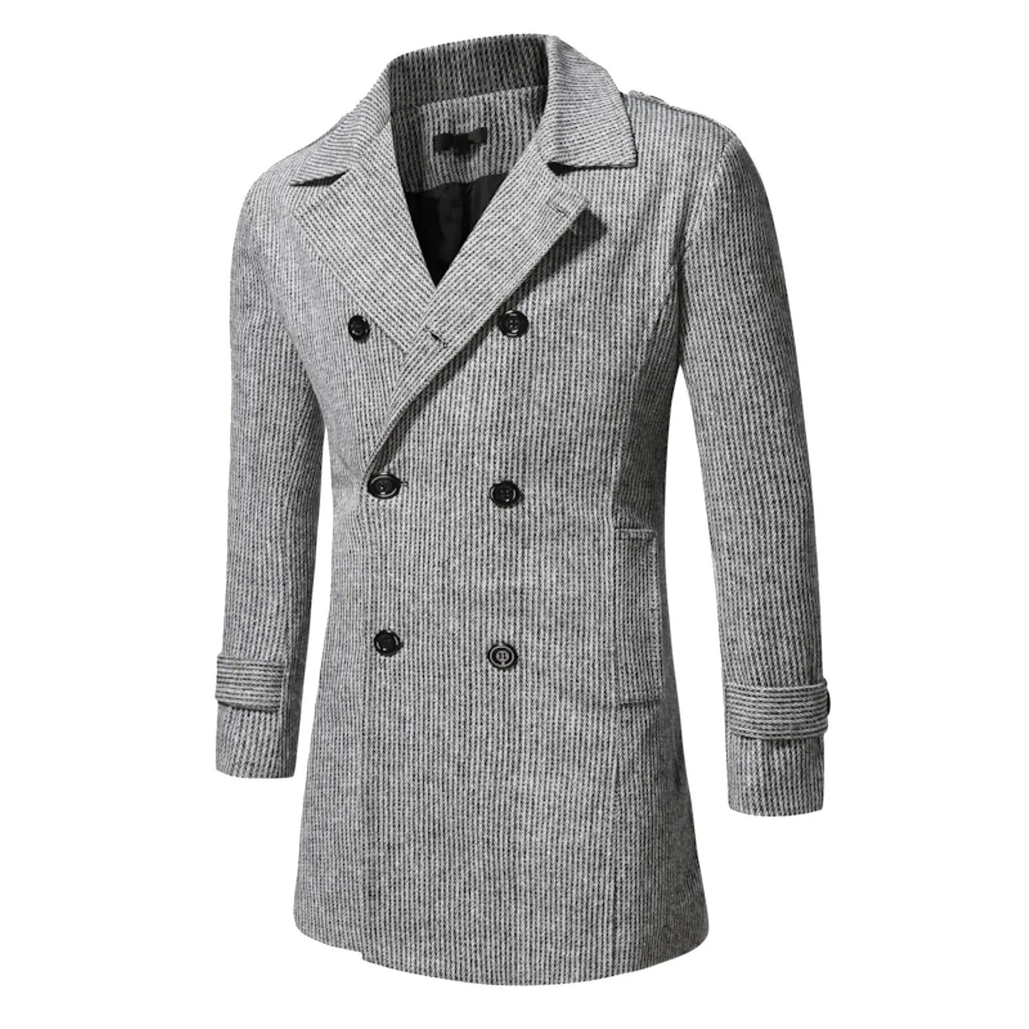 Striped Double - Breasted Long Coat for Men - Harren Cole